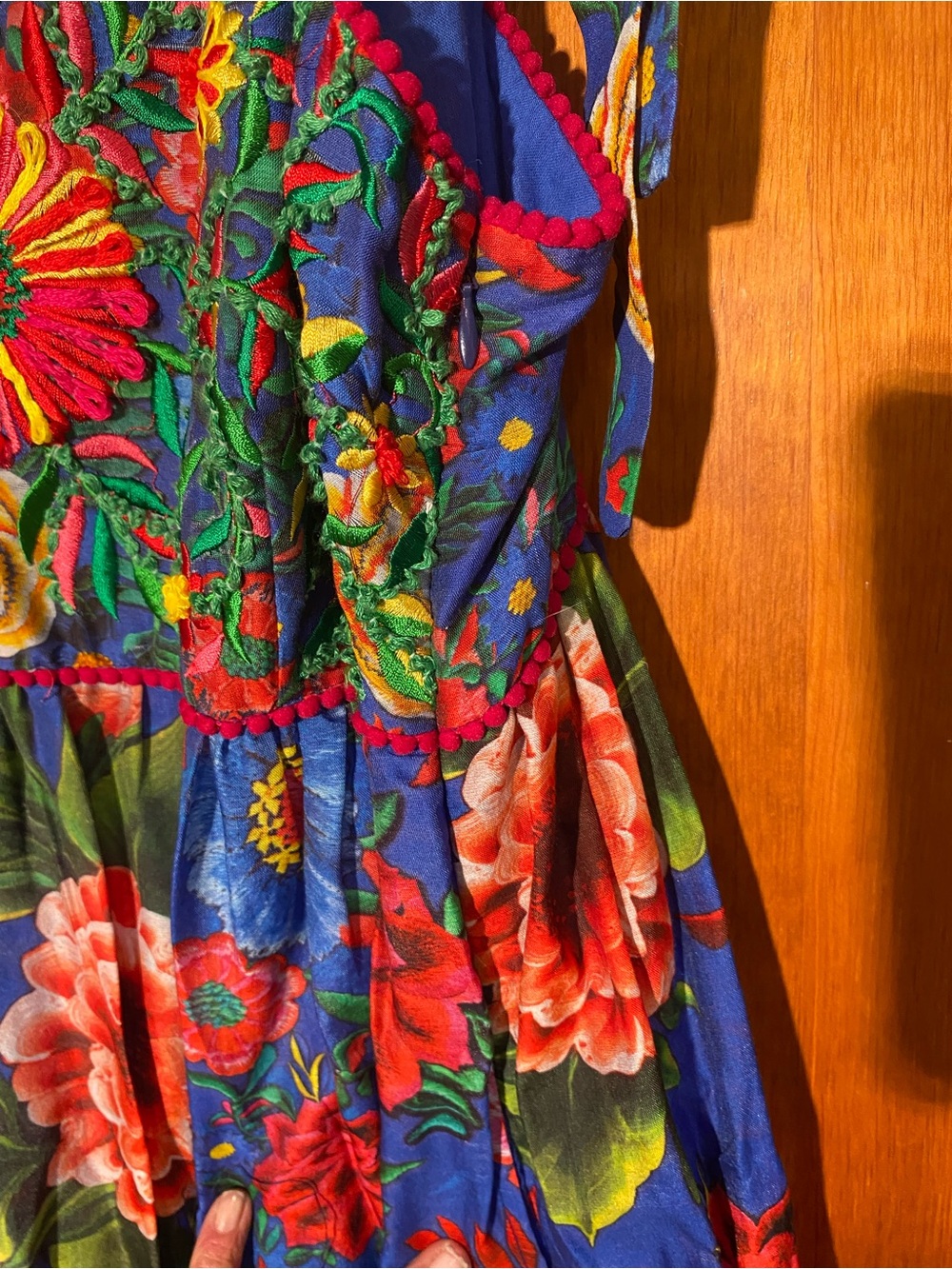 Embroidered Floral Blue Maxi Dress with Straps - Picture 3 of 7